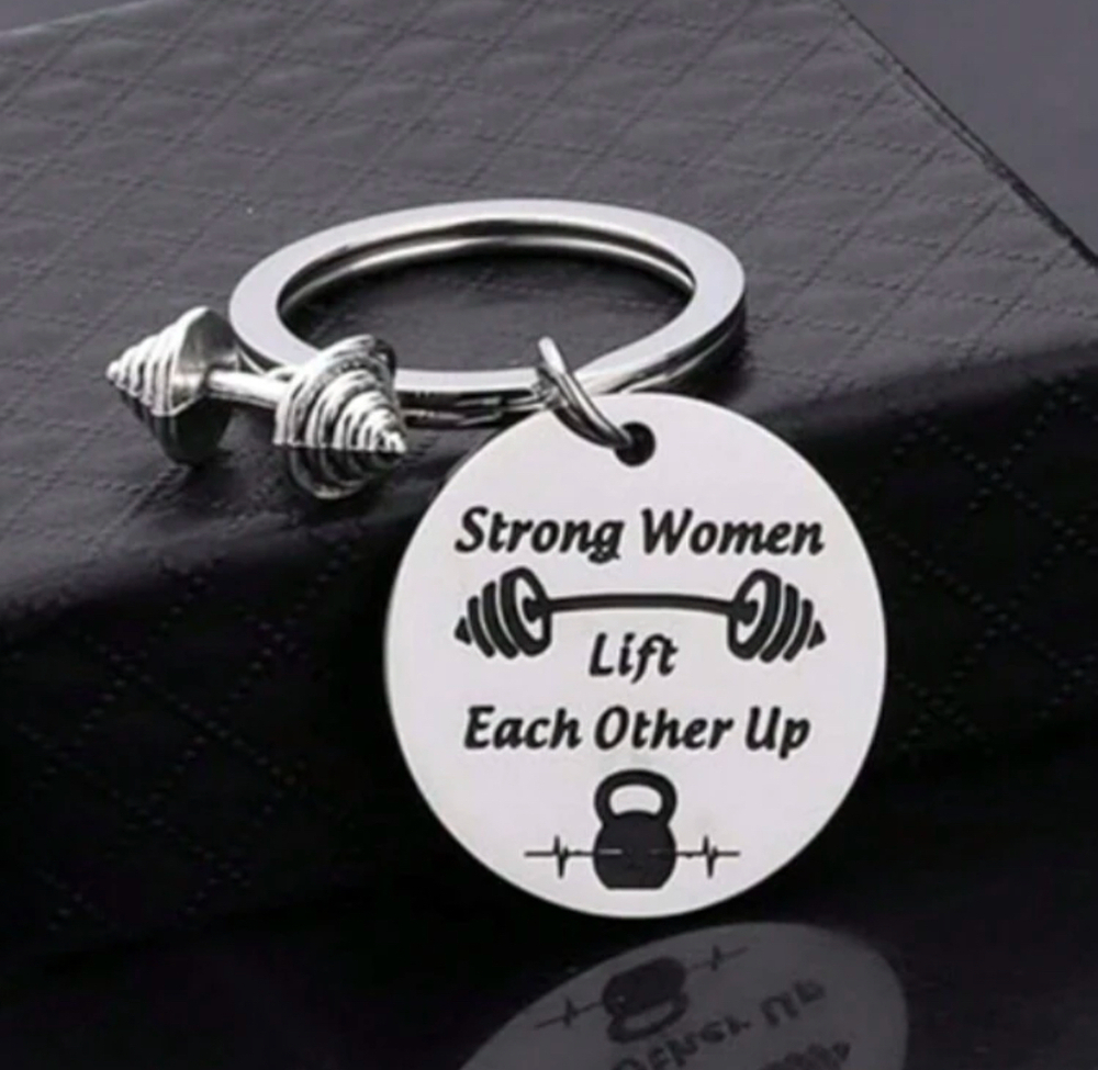 3/$25 Strong Women Lift Each Other Up Weights Kettlebell Stainless Keychain NEW